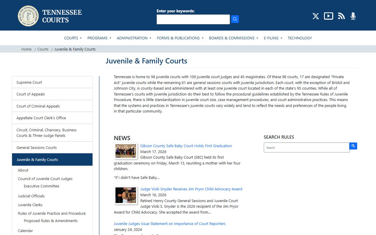 Tennessee Family Court Records juvenile and family courts information