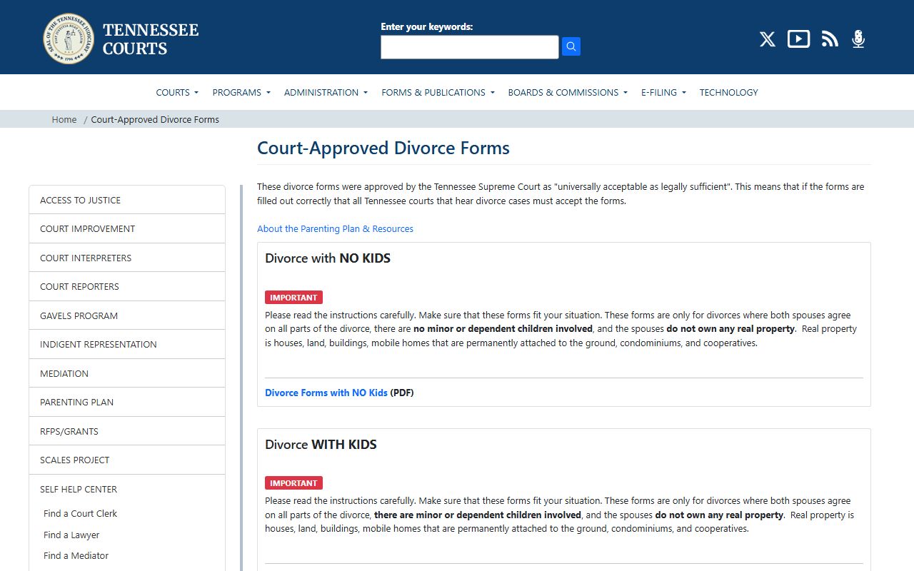 Tennessee Family Court Records court-approved family forms