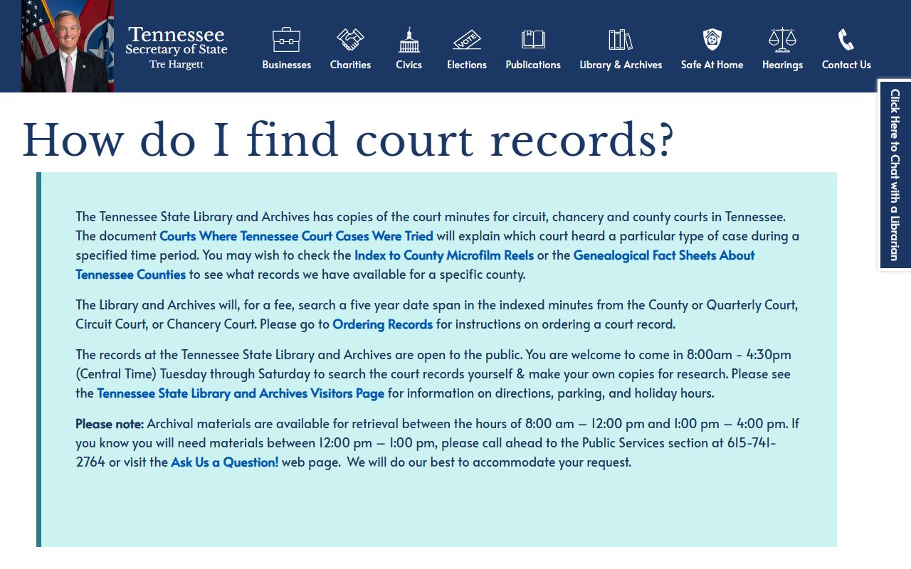Tennessee Family Court Records archives and court minutes